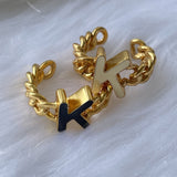 Signature Initial Black Enamel Ring
