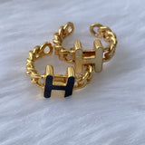 Signature Initial Black Enamel Ring