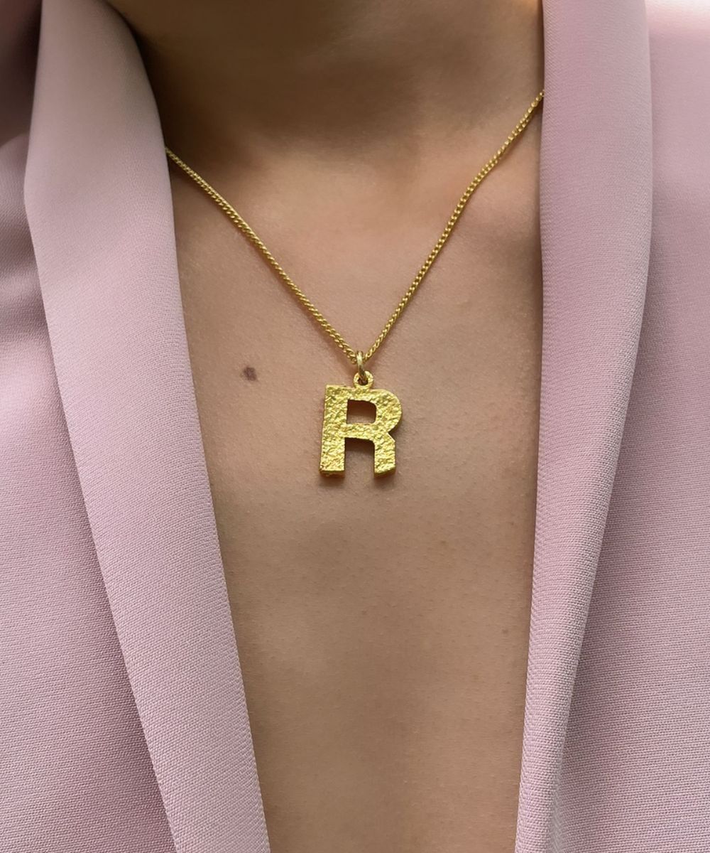 14k Yellow Gold Initial Letter R Pendant Necklace, 18