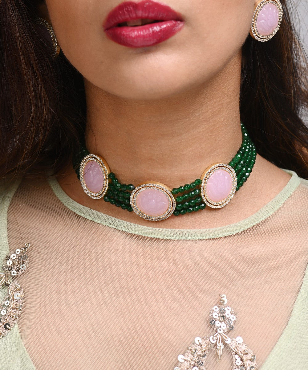 Royal Lotus Rose quartz Choker